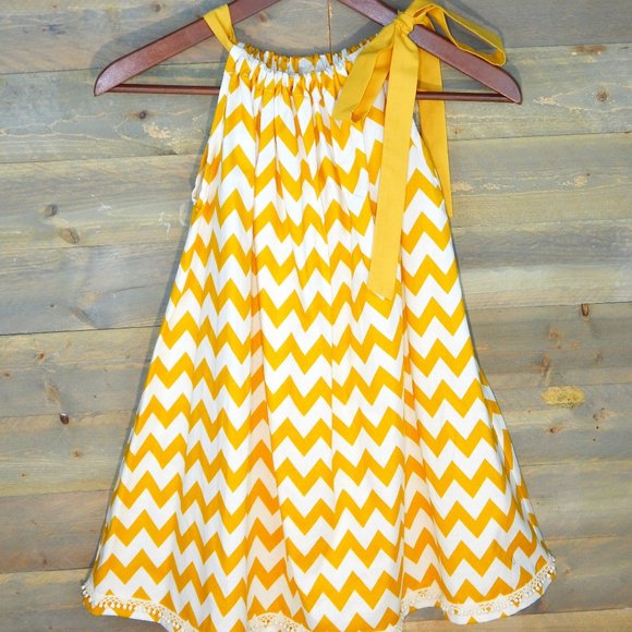 Hydrangea Handmade Other - Pillowcase Style Dress Yellow Chevron Print